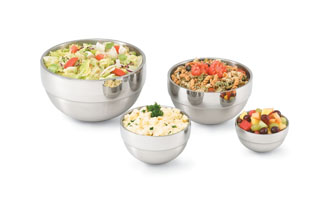 Vollrath 46665 Satin Finish Double-Wall Bowls with Contrasting Mirror Finish Ring